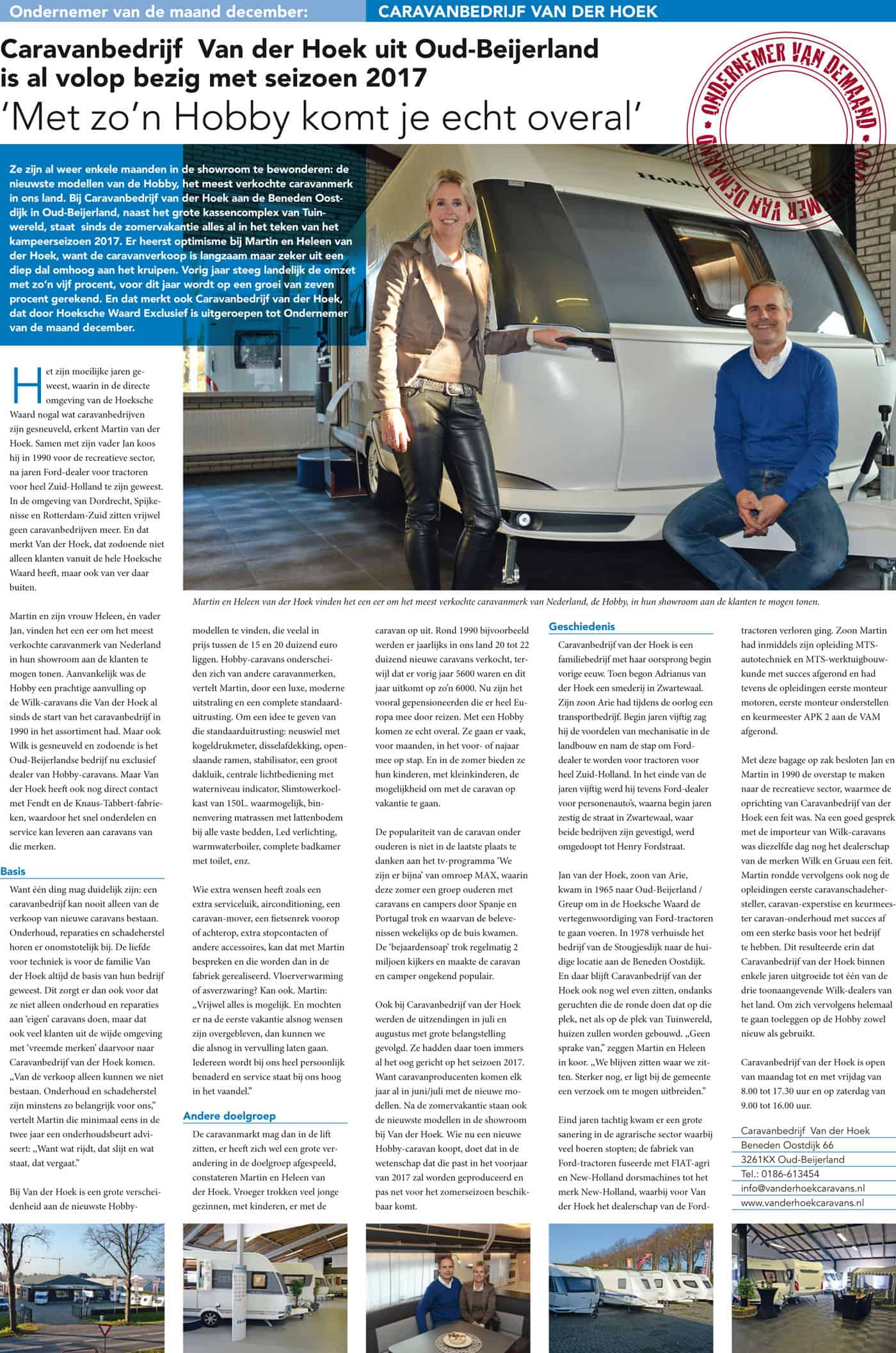 Van der Hoek Caravans - Ondernemer van de maand!